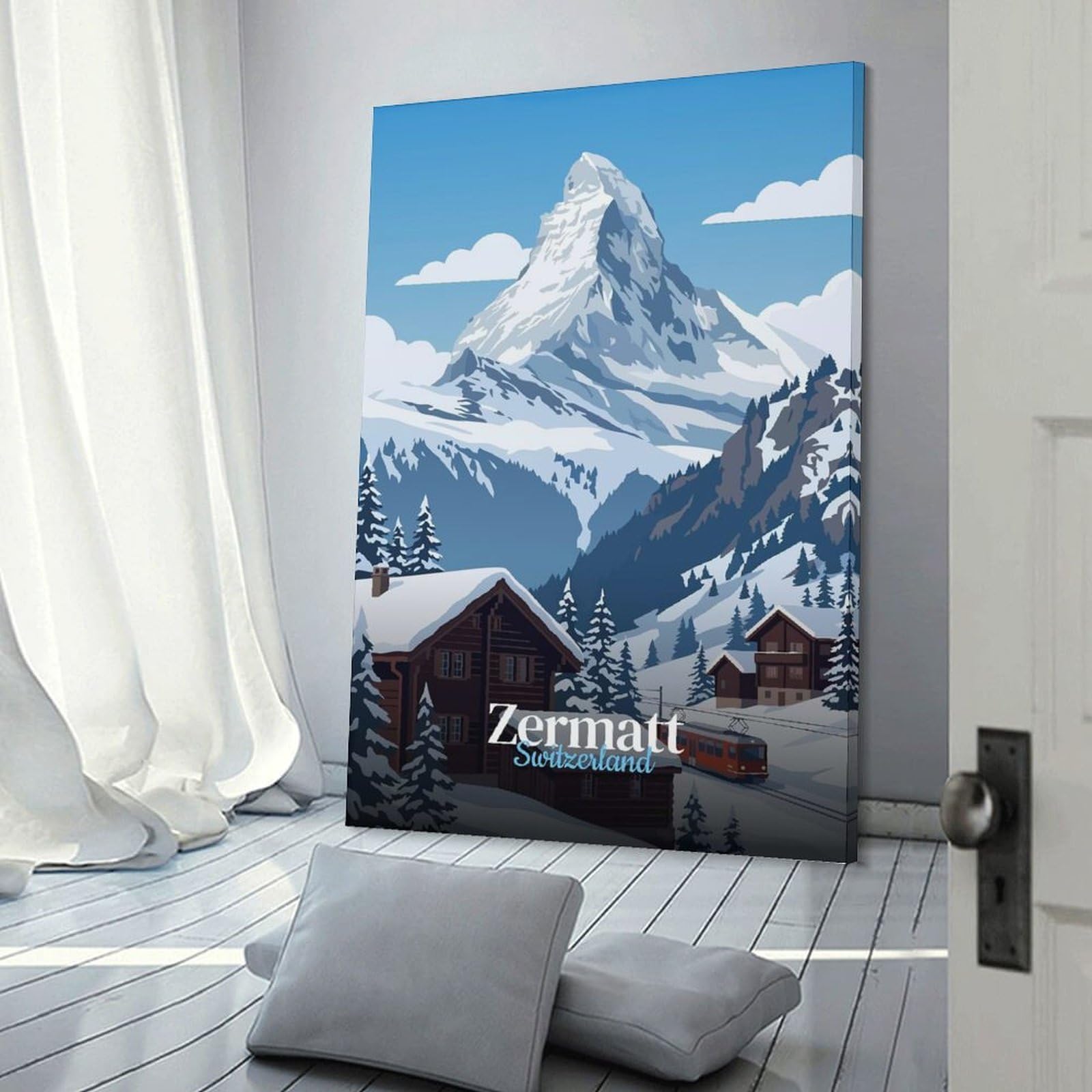 Junmoney Decorative Canvas Print Zermatt Switzerland Travel, 16x24inch(40x60cm), for Entrance Walls, Hall Decor Or Foyers, A Stylish Accent for Home Entrances