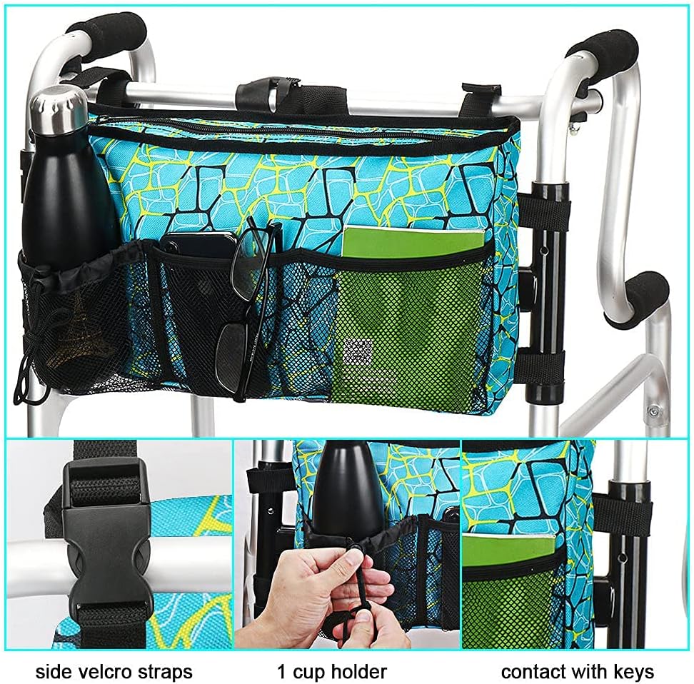 Side Walker Bag with Cup Holder + Water Resistant Pouch Basket Tote Walker Organizer with 6 Pockets : Health & Household