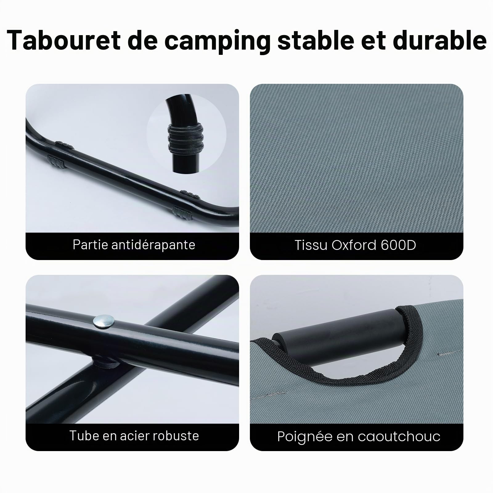 40CM Tabouret Pliable Camping avec Poche de Glacière Amovible, Siege de Peche avec Sac à Dos, Compact et Fonctionnel, Chaise Pliante pour Chasse Pique-Nique, Gris