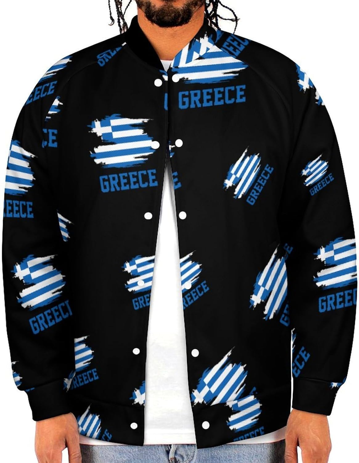 Greece Flag Novelty Men's Baseball Jackets Causal Sweatshirt Button Top Long Sleeve Coat