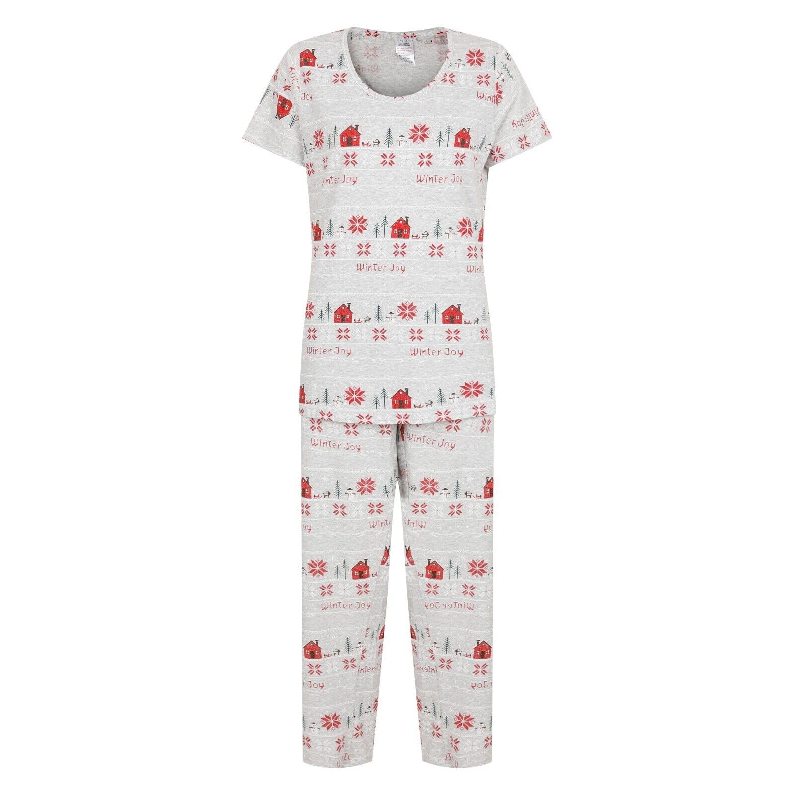 Ex Uk Store Women's Grey - Winter Joy Christmas Pyjamas Xmas Festive Pj Sets Uk 8 To 22 Night Sleep Lounge Wear (Grey - 16/18)