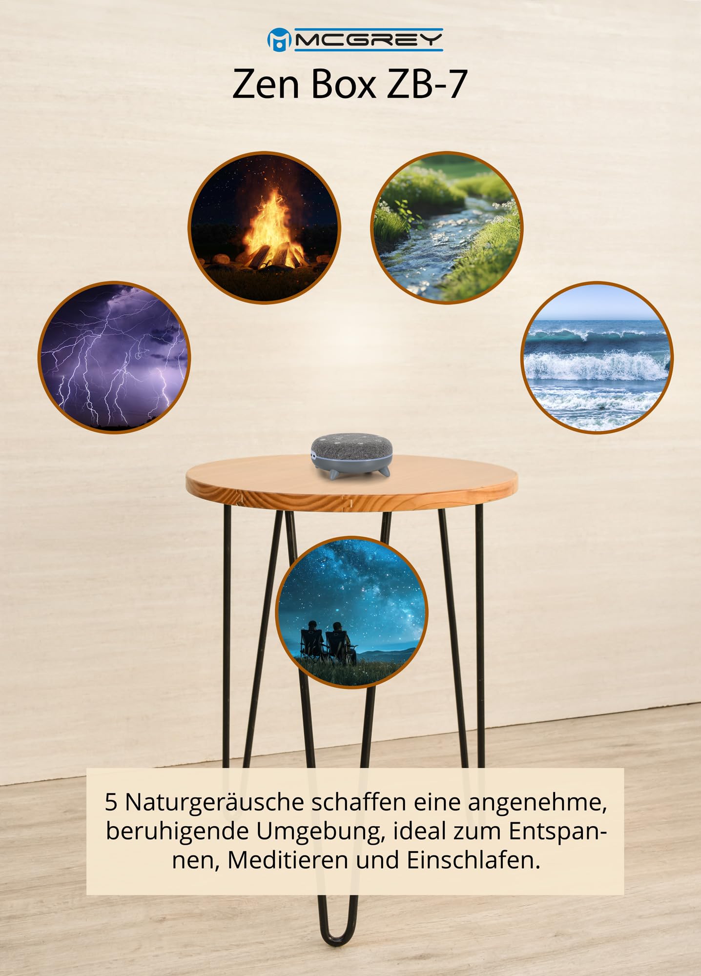 ZB-7 Zen Box głośnik Bluetooth ze światłem – White Noise Machine jako pomoc w zasypianiu dla niemowląt – uspokajające dźwięki natury – szum morza, śpiew ptaków, burze itd.