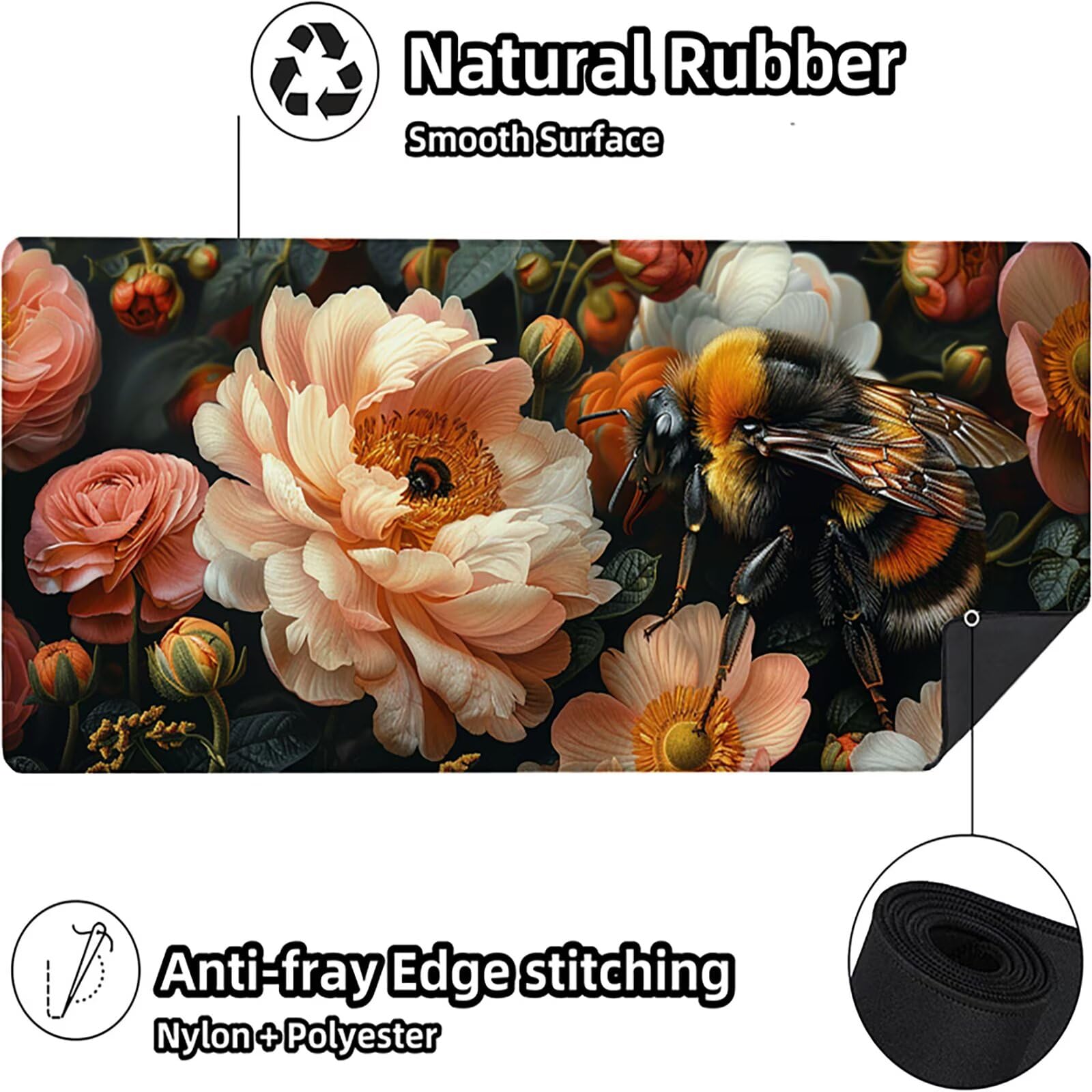 Abeja Alfombrilla Ratón Gaming XXL 1500x800x3mm, Alfombrilla Gaming Rosa Mousepad con Base de Goma Antideslizante, Impermeable Desk Mat para Teclado y Raton, Accesorios Gaming, Regalos de Hombre 0-5