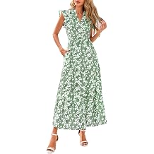 Maxi Dresses Casual Summer Wrap Maxi Dress Boho Floral Long Dresses V Neck Flutter Short Sleeve Ruffle Hem Swing Dress