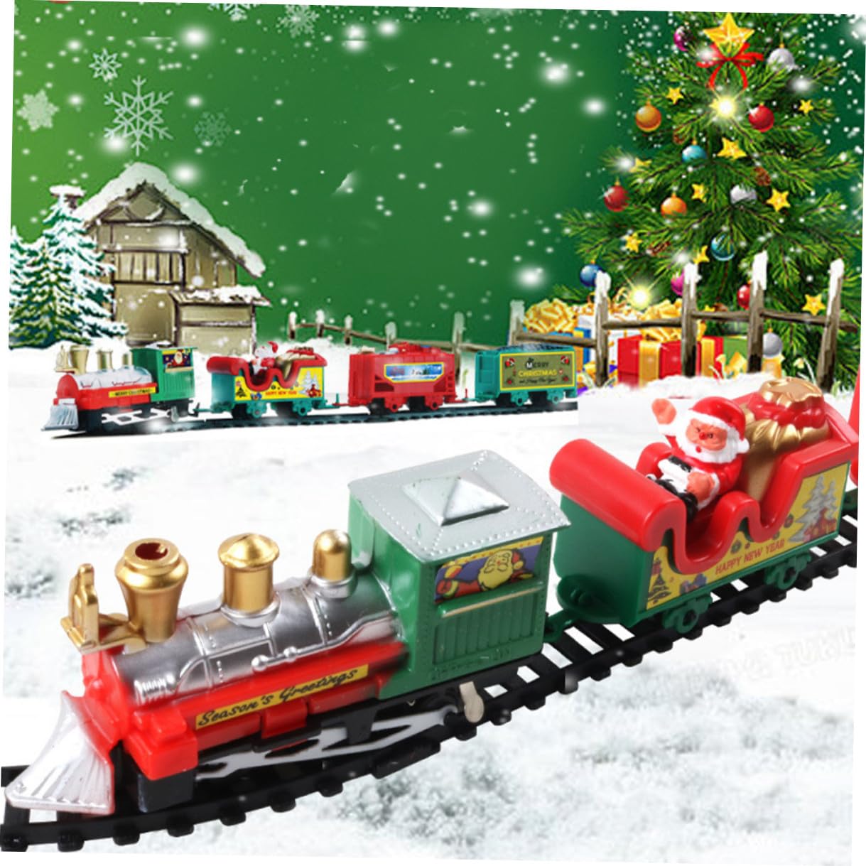 FRCOLOR Trenino Natalizio Elettrico Piccolo Giocattolo di Simulazione con Pista di Trenini per Casa Ornamento Natalizio