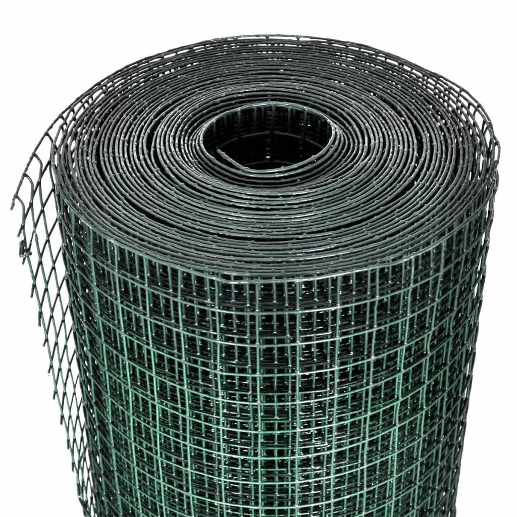 Valla de alambre para gallinas galvanizada con revestimiento de PVC verde, 10 x 1 m, malla de alambre, protección para jardín, para aves de corral, pajarera, conejera, flexible, duradera