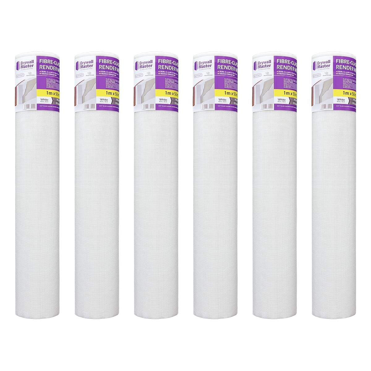 Drywall Master Fibre Glass Plastering & Rendering Render Mesh DM22415 1m x 50m, 160g/m2, 4mm x 4mm - white (Pack of 6)