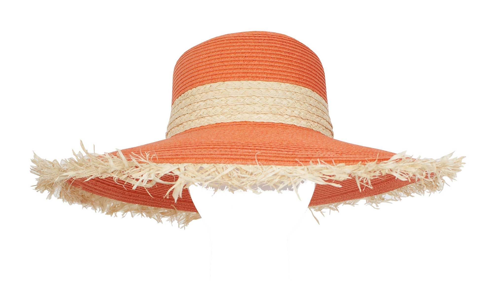 Pia Rossini Women's Orange And Beige Cabano Wide Brimmed Burnt Orange Sun Hat With Natural Straw Band And Fringe