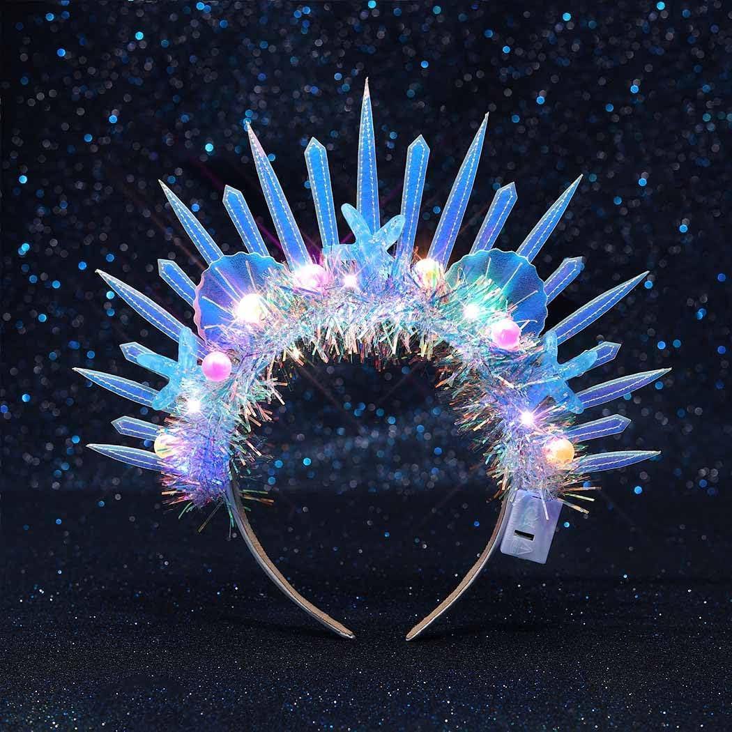 Urieo Shell Light Up Headband Glowing Starfish Hair Band LED Pearl Mermaid Costume Hair Accessories for Women - Image 6