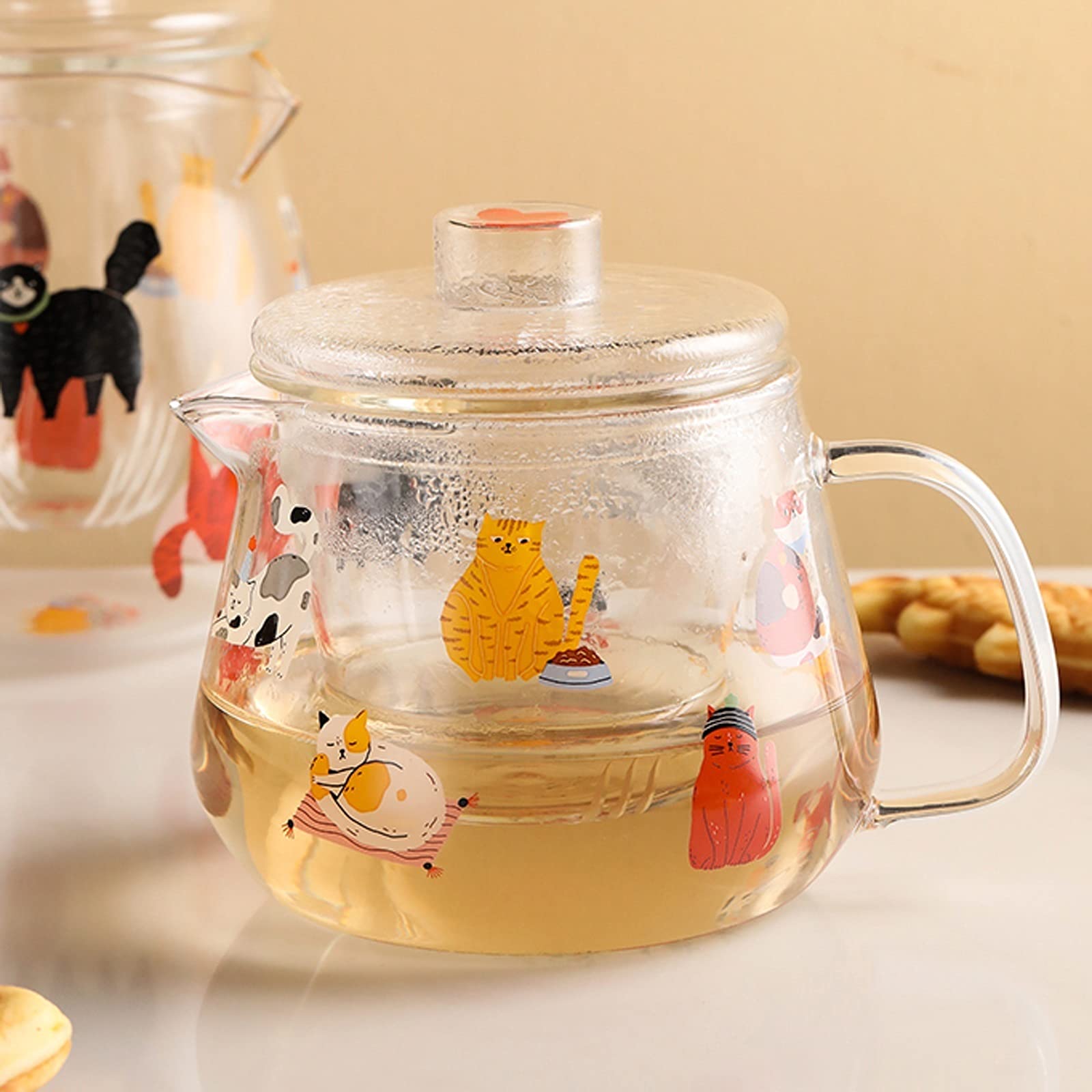 bouilloires Pichet Mignon avec Filtre intégré en Verre et pichet d'eau Froide résistante à la température élevée avec poignée et Couvercle pour jus, Lait, Boissons Cantine(L)