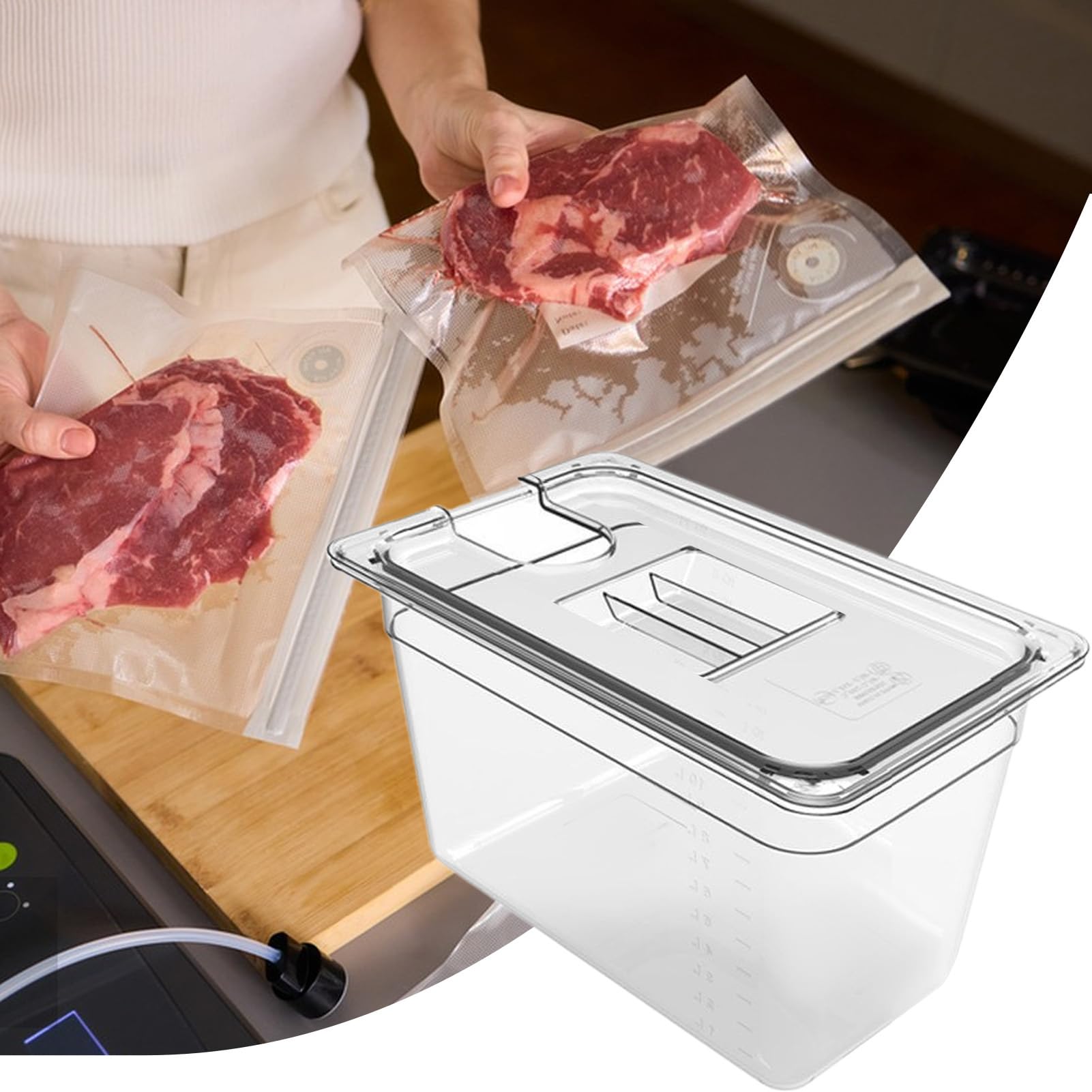 Conteneur Sous-Vide Cuve d'Eau pour Cuisson Sous Vide avec Couvercle | Boîtier de Stockage Transparent et Étanche pour Cuisine Restaurant Food Truck Maison Location