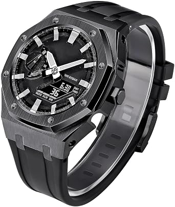 Metal Watch Case and Rubber Band Stainless Steel Watch Bezel Rubber Strap Compatible with gm2100 ga2100/2110-Mod Kit 5th Gen Modfication Accessories