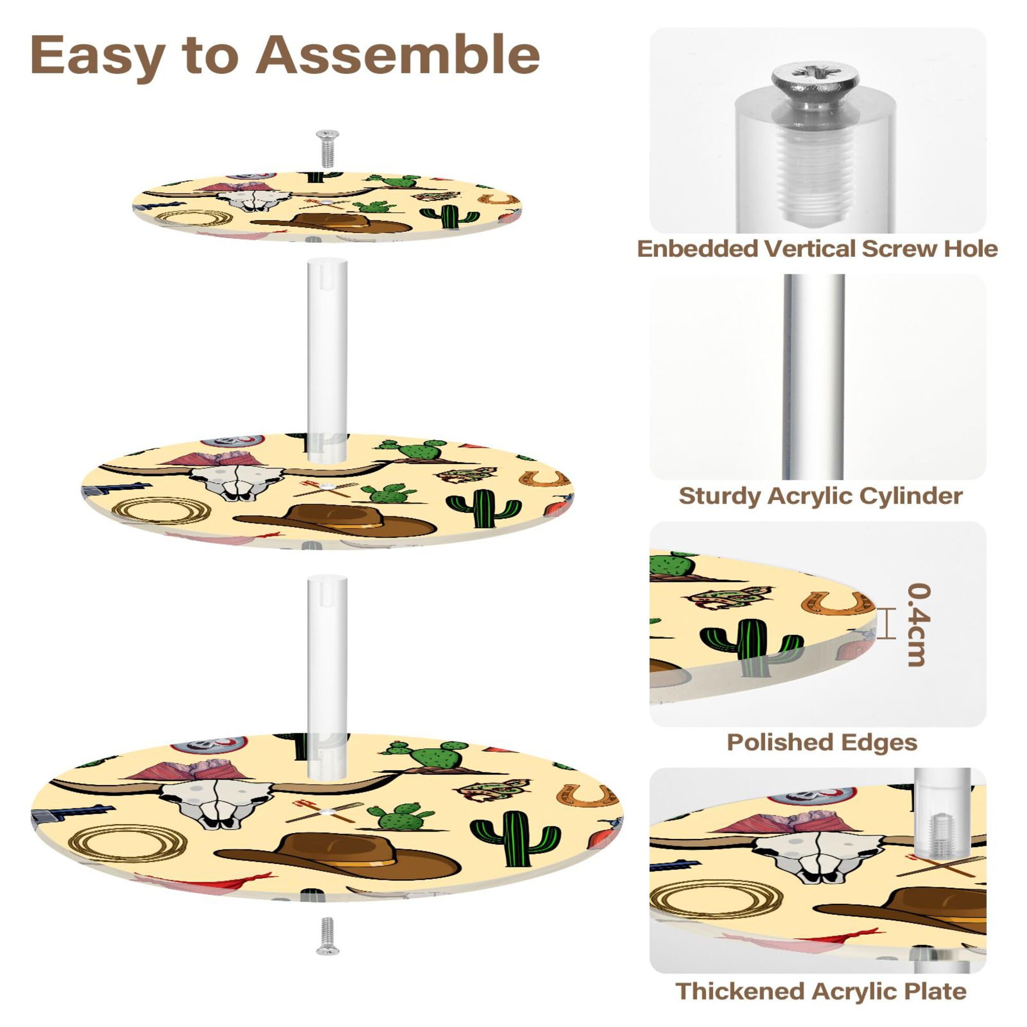 PYBUG Cowboy Hats 3 Tier Acrylic Cupcake Stands Tower,Dessert Table Display Set for Tea Party,Wedding,Birthday, Baby Shower