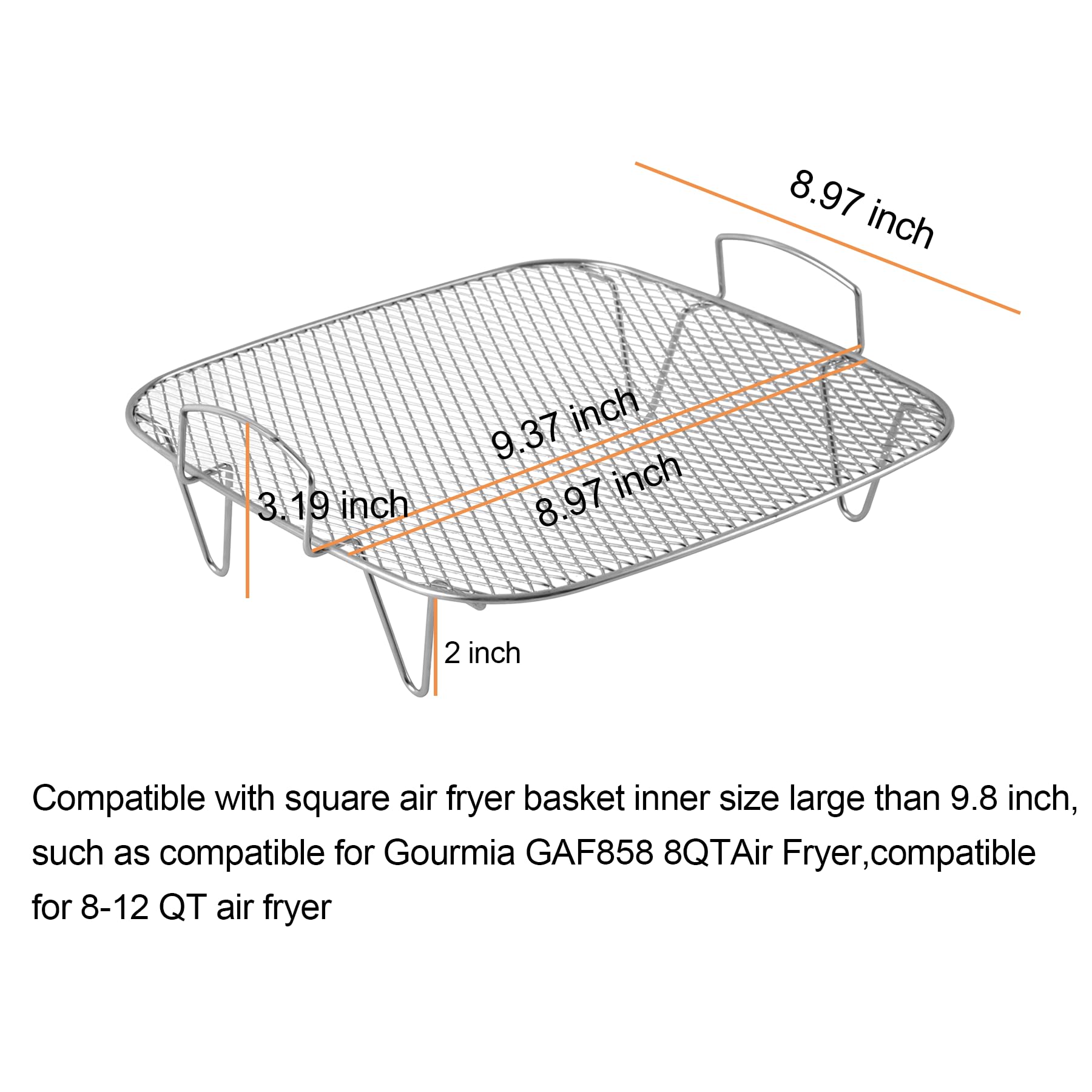 9.37 inch Air Fryer Rack Compatible for Gourmia GAF858,Stainless Steel Accessories for 8 to 12QT Air Fryer