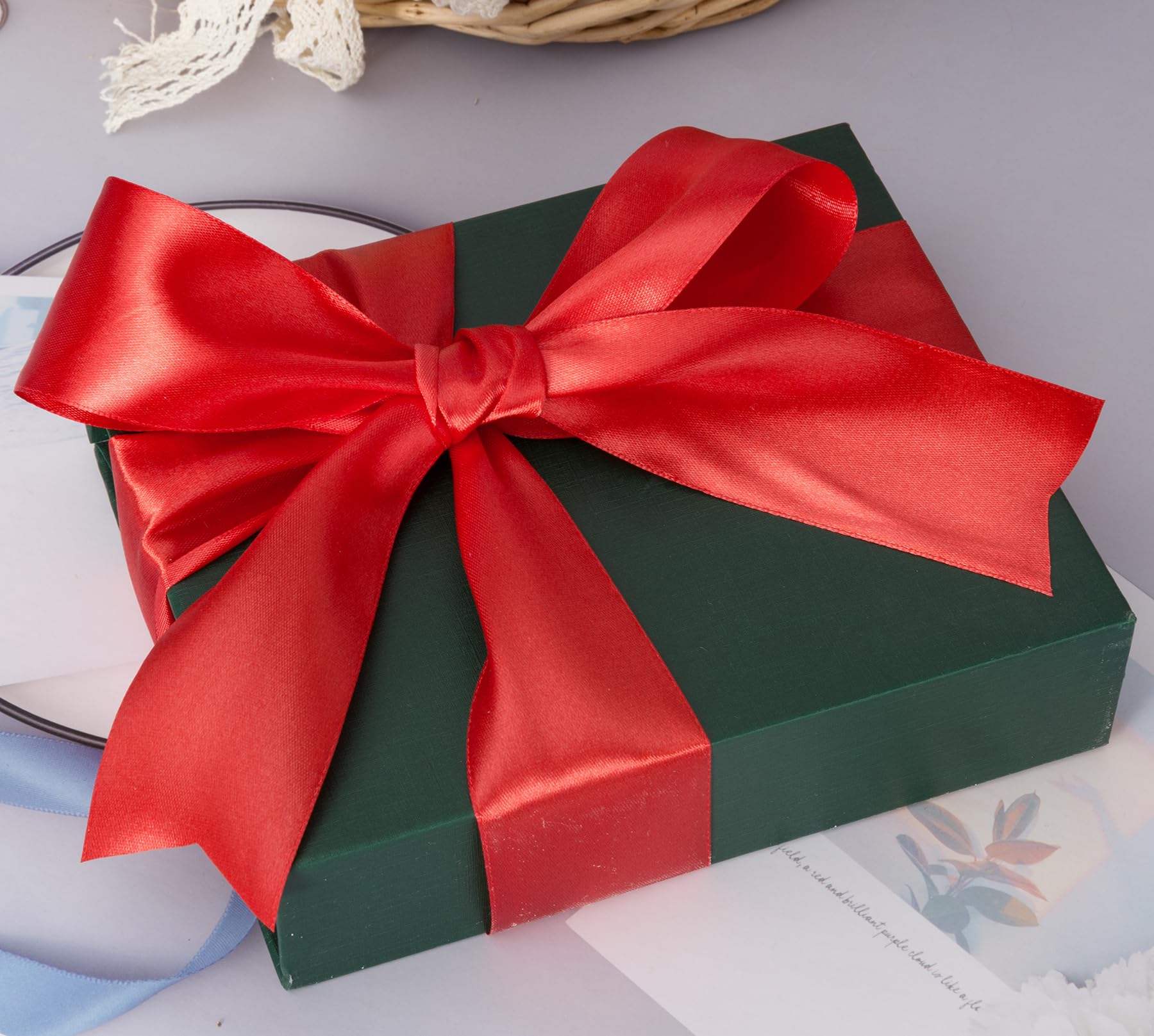 YASEO Nastro di raso rosso a tinta unita, 50 m, per confezioni regalo, bouquet floreali, decorazioni per feste di nozze