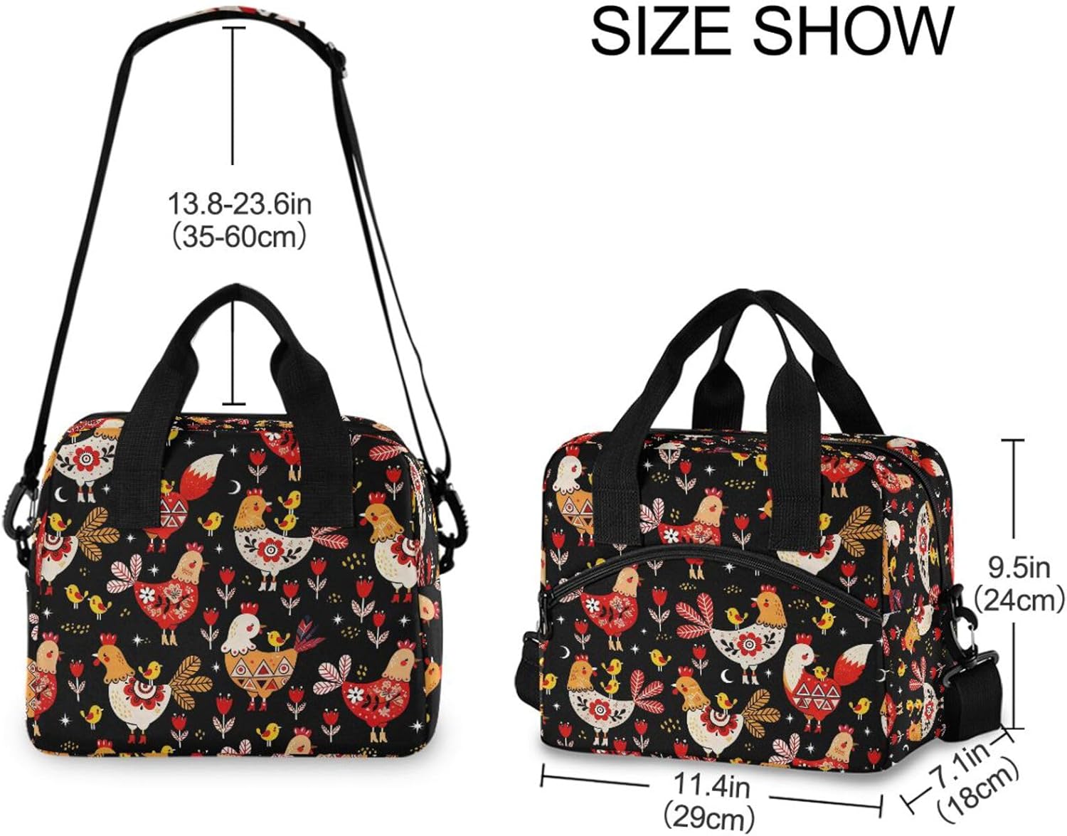 Rooster and Chickens Insulated Lunch Bag for Women Men Reusable Water-resistant Lunch Tote Bag Lunch Box Cooler Bag for School Work Picnic