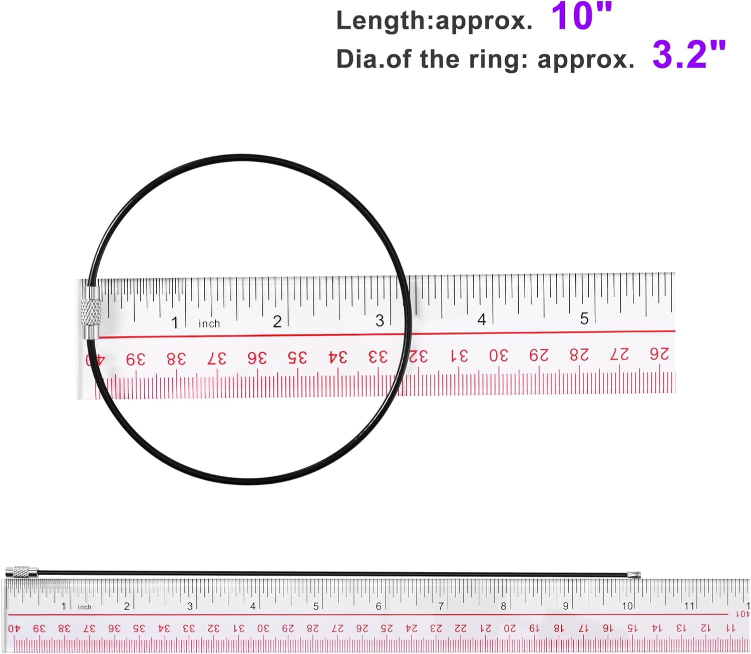 50 Pieces Steel Wire Keychain, Plastic Coated Metal Key Ring Loop, Luggage Tags Loops, Multi-Purpose Stainless Steel Key Ring. 2mm Twist Barrel. Length 25 cm Black - Image 2