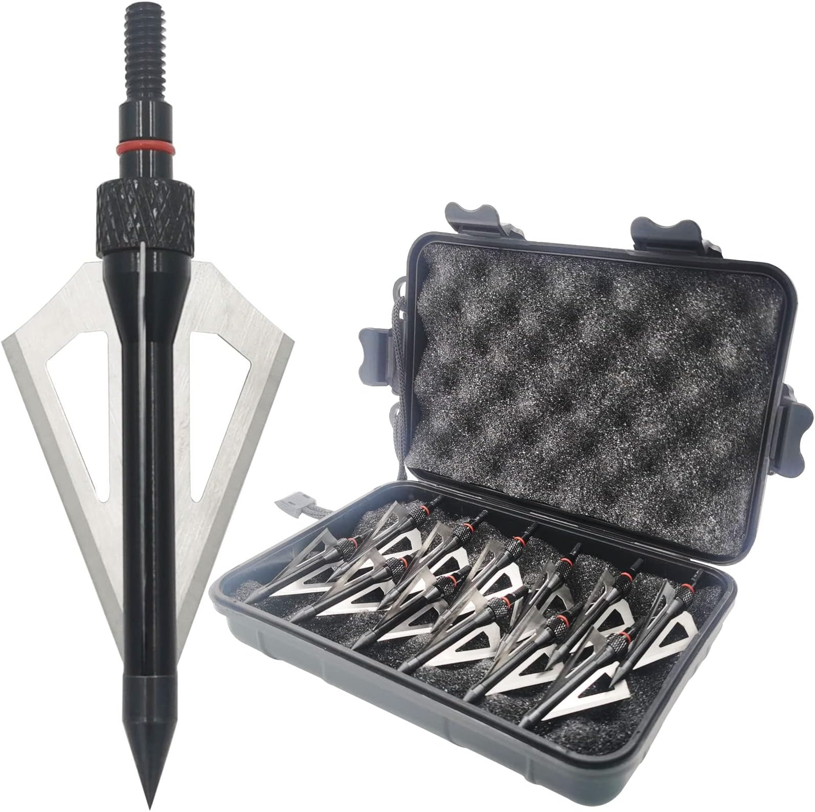 Hunting Broadheads 12PK 100 Grains Screw-in Arrow Archery 3 Blades Hunting Heads Arrow Tips Compatible with Crossbow and Compound Bow + 1 PK Broadhead Storage Case