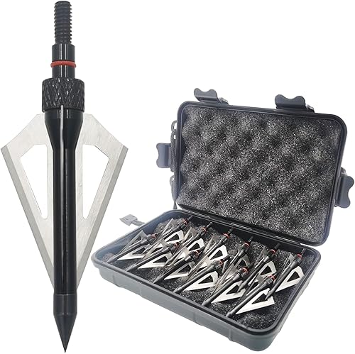 12 unidades de 100 granos de caza con flechas atornilladas, 3 cuchillas, puntas de flecha compatibles con ballesta y arco compuesto + 1 estuche de