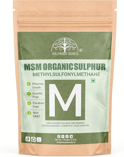 Hollywood Secrets Pure MSM Supplement Organic Sulfur Crystals Powder 100gm | No Fillers