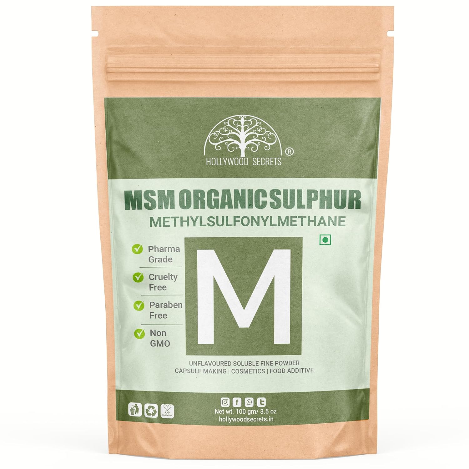 Hollywood Secrets Pure MSM Supplement Organic Sulfur Crystals Powder 100gm | No Fillers - Review, Price and Buying Guide