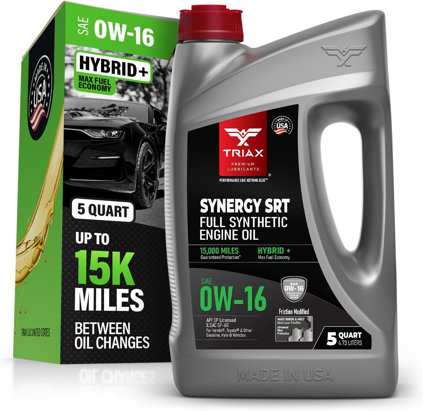 TRIAX Synergy SRT 0W-16 Full Synthetic PAO and Ester Engine Oil for Hybrid Vehicles - Extended Drain 15k Miles (5 Quart)