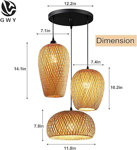 Miniatura 2 de GWY Lámpara colgante de bambú estilo japonés E27, lámpara colgante de techo para sala de estar, dormitorio, restaurante, cafetería, casa de té, bar,