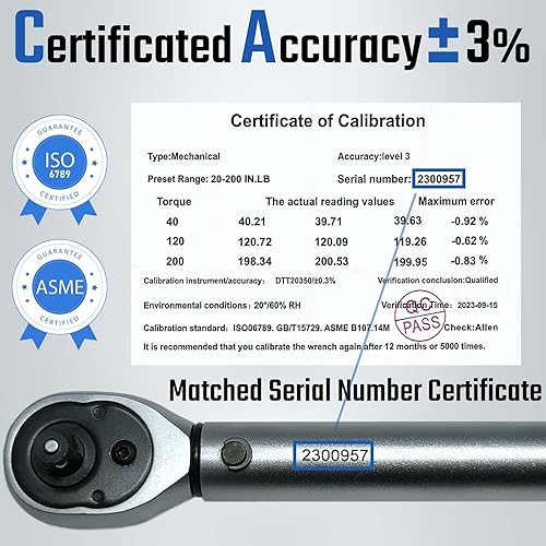 Miniatura 6 de Steinwhale Kit de llave dinamométrica de 20-200 pulgadas (2.26-22.6 Nm) para mantenimiento de bicicletas de carbono, transmisión de 14 pulgadas,