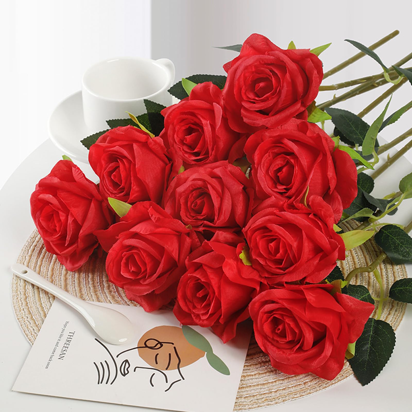 DXPETA 16-Pack Fresh Red Roses Bouquet with Natural Scent, Long Stem Floral Arrangement for Wedding for Wife, Valentine's Day and Romantic Proposals