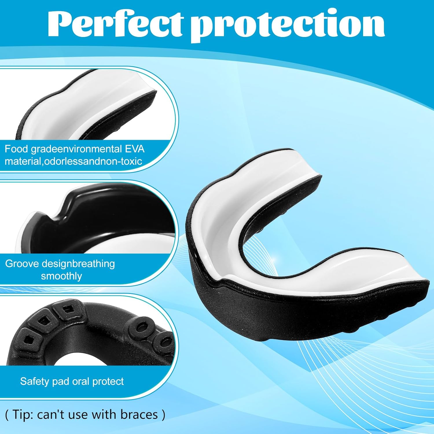 Sports MouthGuard 2Pcs Kids & Youth Mouth Moldable Guard for Brace Strong Mouth Guards for Boxing, MMA, Hockey, Soccer, Basketball MouthGuard Night Guard for Grinding Teeth