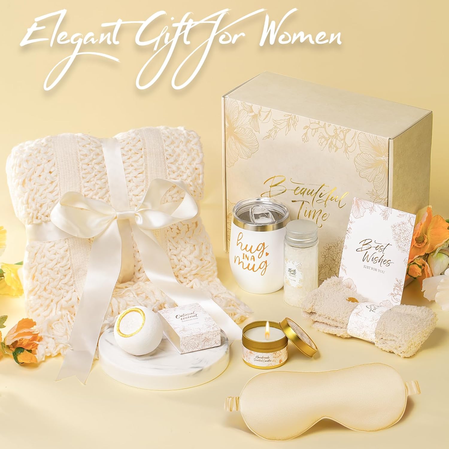 Birthday Gifts for Women,Get Well Soon Gift Baskets for Women,Birthday Gift for Mom, Wife, Girlfriend, Sister,Friend, with Luxury Knitted Throw,Ideal for Comfort,Relaxation, and Care