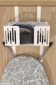 Risingmaber White Behind the Door Iron and Ironing Board Holder, Organizer, Ironing and Ironing Board Hanger MT110B