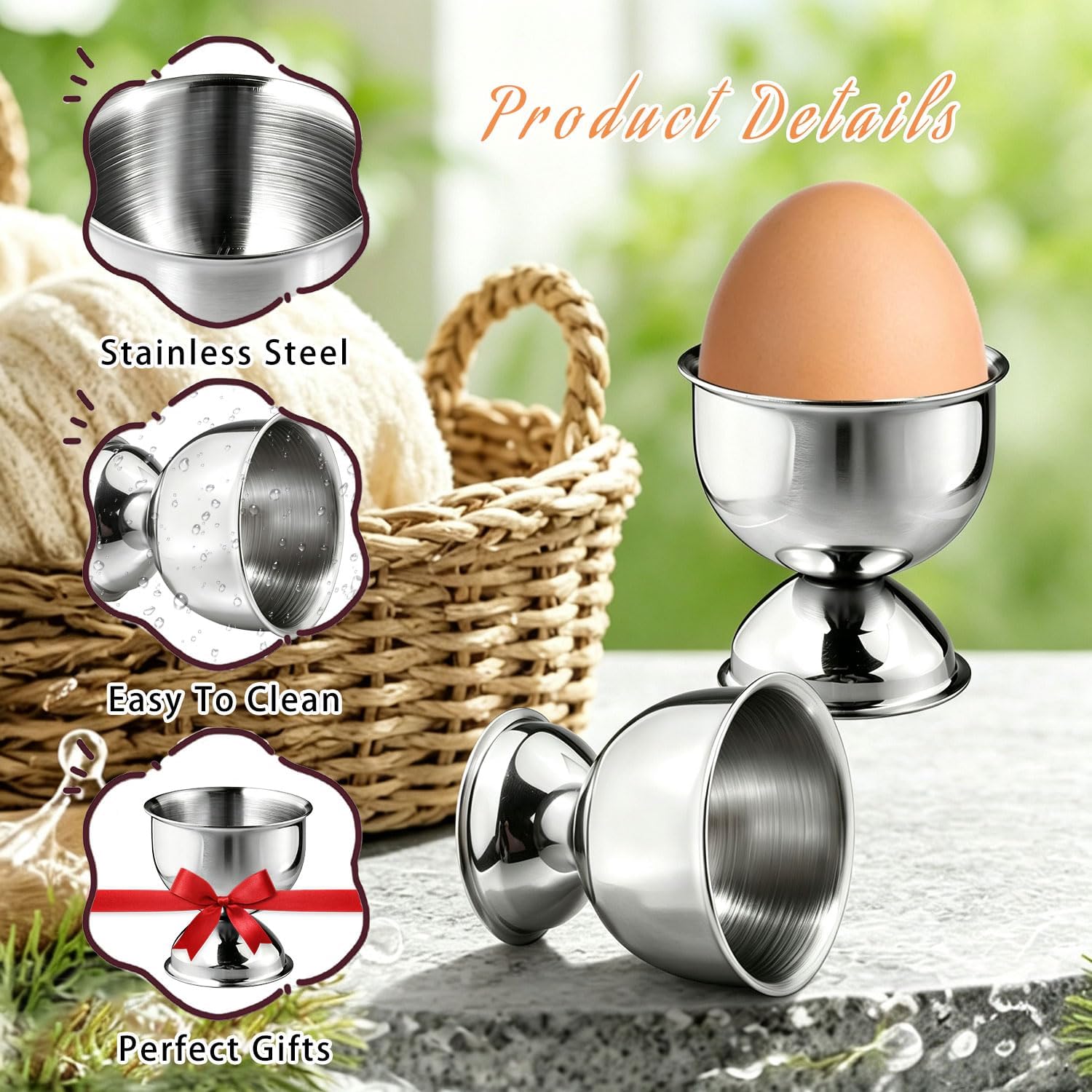 8 Pcs Stainless Steel Egg Cups Soft Boiled Hard Boiled Egg Tray for Home Kitchen Hotel Restaurant - Silver