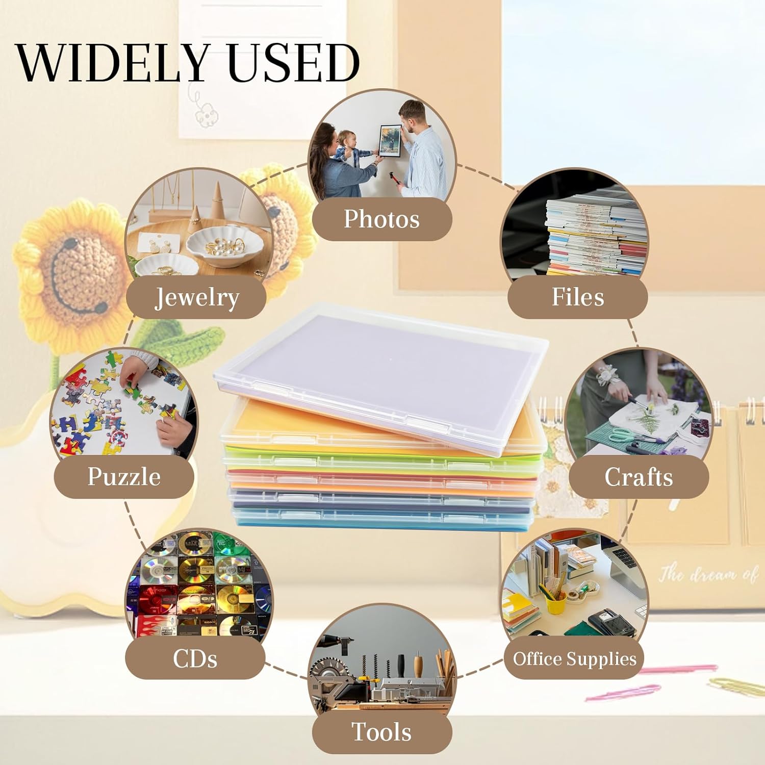 6 Pack 8x10 Photo Storage Boxes, Clear Plastic Organizer Bins for Scrapbook Paper, Crafts, Cards, and Photos