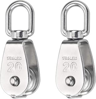 2 Pcs Wire Rope Crane Pulley Block M20 Lifting Crane Swivel Hook Single Pulley Block Hanging Wire Towing Wheel, 304 Stainless Steel