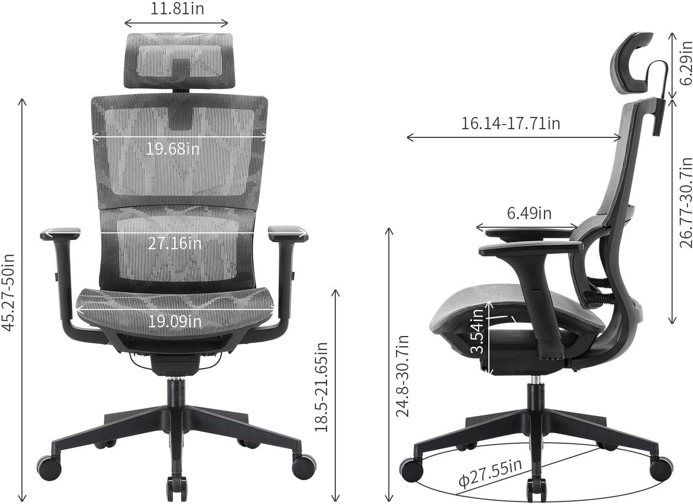 XUER Ergonomic Office Chair - Home Office Desk Chair with Adaptive Lumbar Support, Adjustable 3D Armrest, Headrest and Breathable Backrest, High Back Mesh Computer Task Chair for Work, Study (Grey) : Home & Kitchen