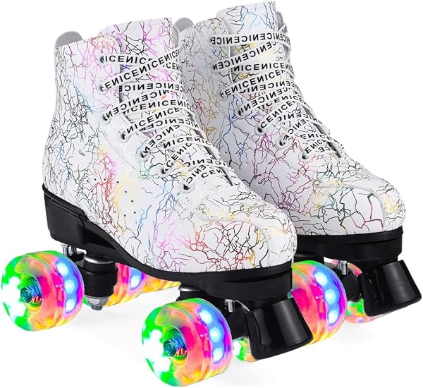 ERNAN Pattini a 4 ruote, pattini paralleli con ruote luminose, top alto classico, pattini a rotelle per adulti, bambine, bambini e principianti, taglia 37-43 - 1