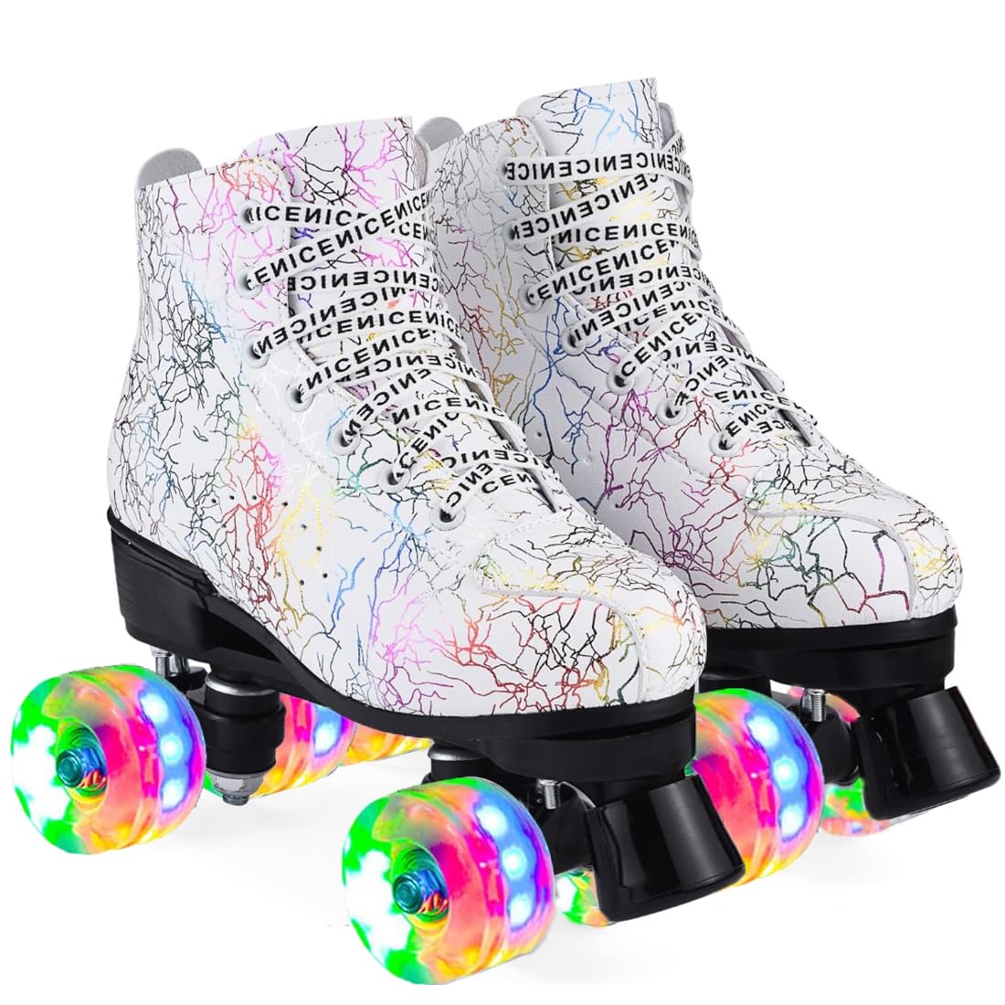 ERNAN Roller Skates for Girl Women Light Up High Top Double Row Adjustable PU Skates Shoes for Kid Beginner Indoor Outdoor (lightning, 40=UK7)