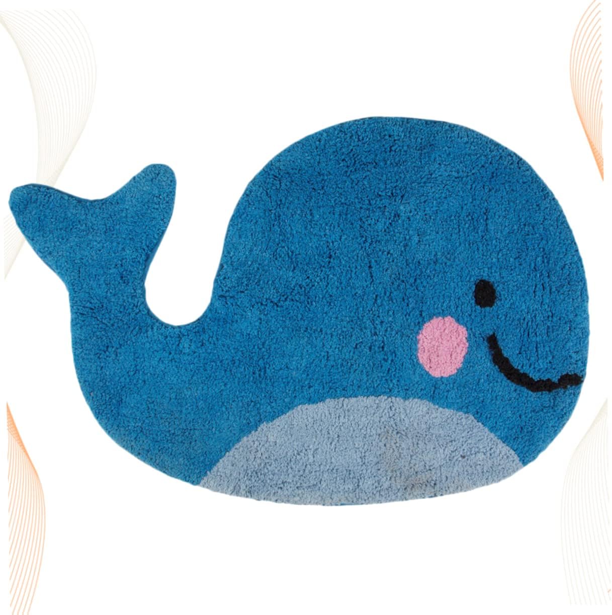 1Pc Skid Whale Pattern Floor Mat Cartoon Doormat for Home Kitchen Bathroom and Entryway Soft and Absorbent Blue