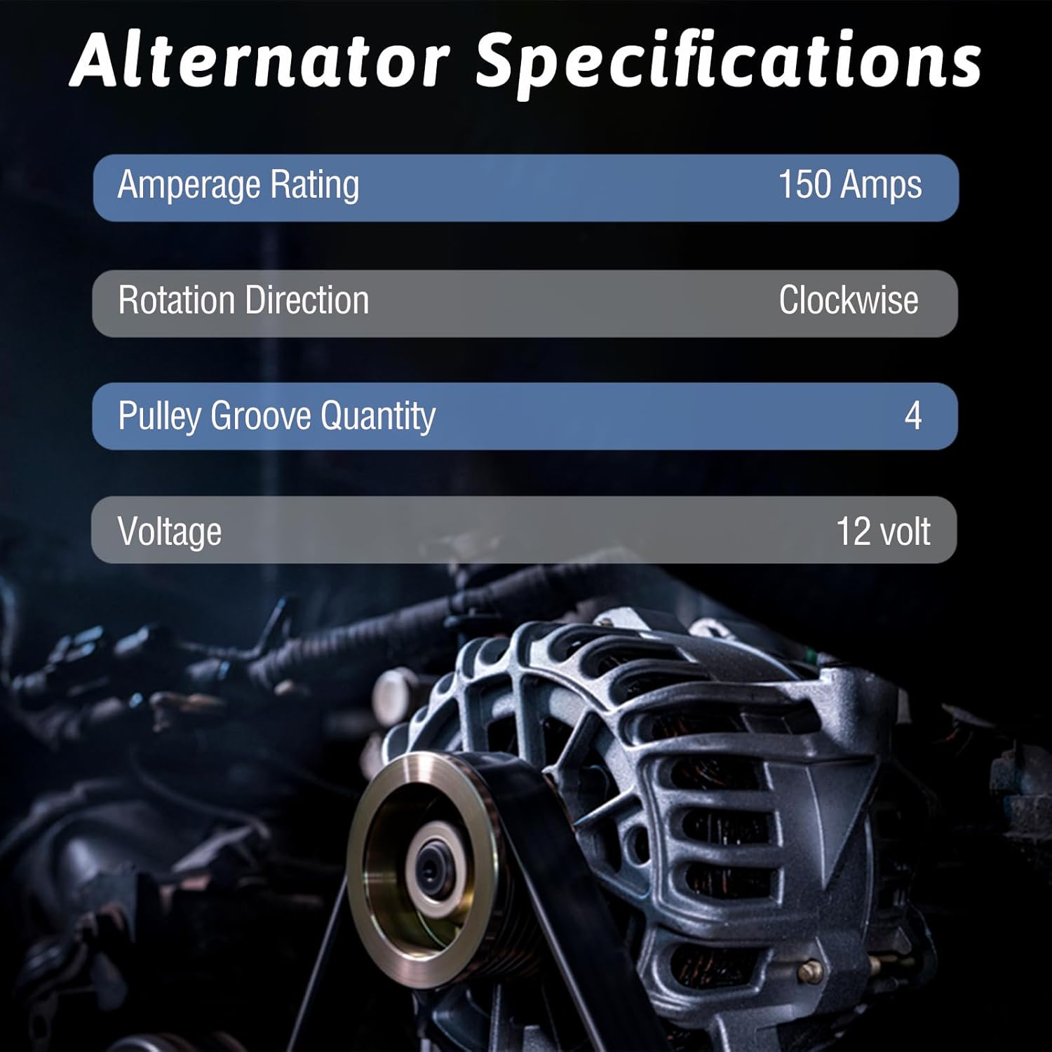 Alternator Compatible with Ford Escape 2013-2019 2.0L,2.5L, for Focus 2013-2018 2.0L,2.3L, for Transit Connect 2014-2018 2.5L, 12V 150A 4-Groove Pulley Clockwise Replace CJ5Z-10346-C