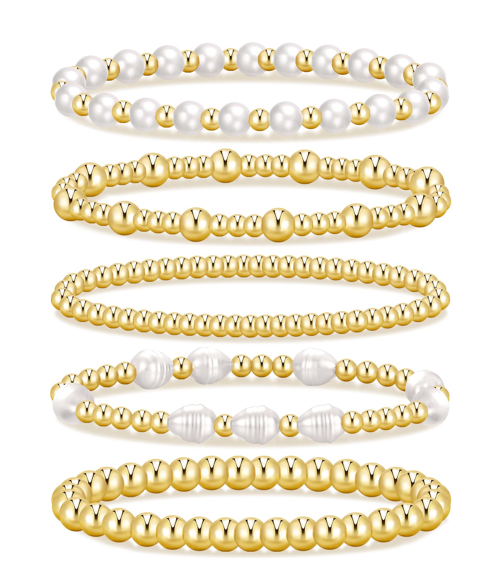 iF YOUGold Beaded Bracelets for Women, 14K Real Gold Plated Jewelry for Women Dainty Pearl Bead Bracelets Stack, Non Tarnish Trendy Stackable Ball Cross Stretch Bracelet Set Fashion Accessories Gifts