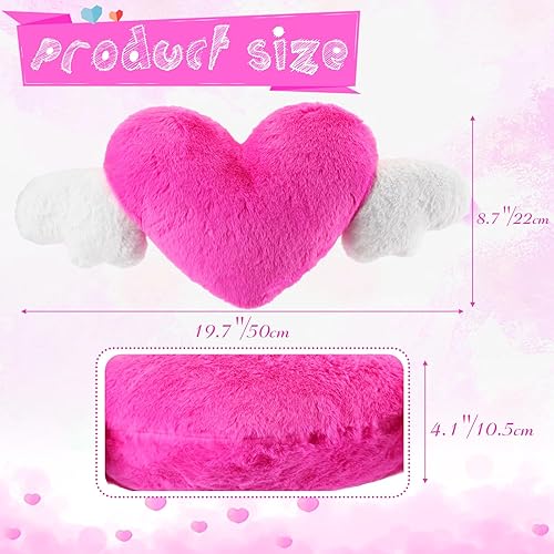 Miniatura 6 de Macarrie 2 almohadas de felpa en forma de corazón con alas de ángel, almohada para reposacabezas de automóvil, almohada suave y cómoda para asiento