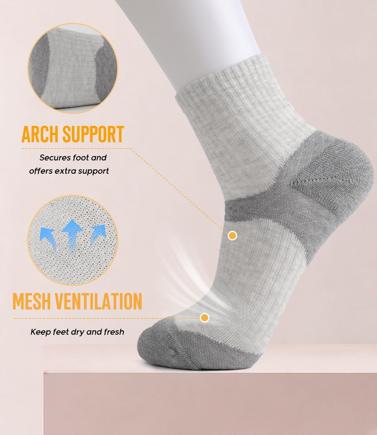 BAMBOO COOL Women’s Ankle Socks 5 Pairs Moisture Wicking Quarter Bamboo