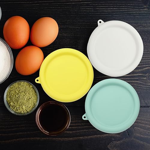 Miniatura 6 de uxcell 2 tapas de silicona para tazones de vidrio para máquina de helados, refrigerador, lavavajillas y microondas, color amarilloblanco