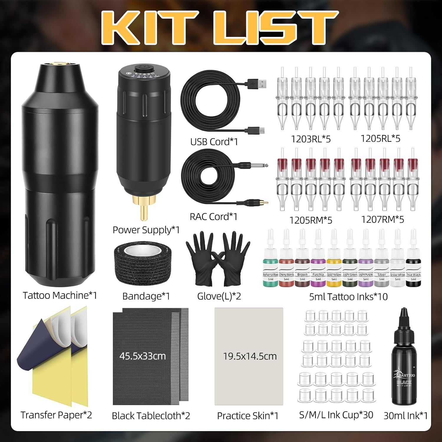 Tattoo Kit Tattoo Gun Wireless Rotary Tattoo Machine with Tattoo Power Supply Complete 20Pcs Cartridge Needles Practice Skin 10 Colors Inks Set for Beginners Tattoo Artists