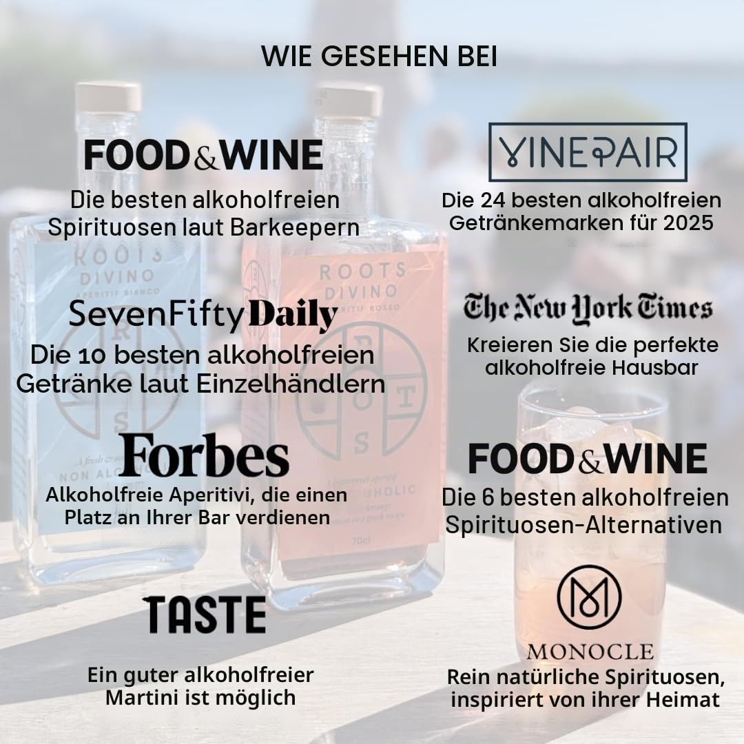 Roots Divino Rosso Vermouth Ohne Alkohol | Alkoholfreier Aperitif auf Weinbasis, ausgezeichnet mit mehreren Goldmedaillen | Handgefertigt mit griechischen Bitterorangen und Wermut | 700 ml
