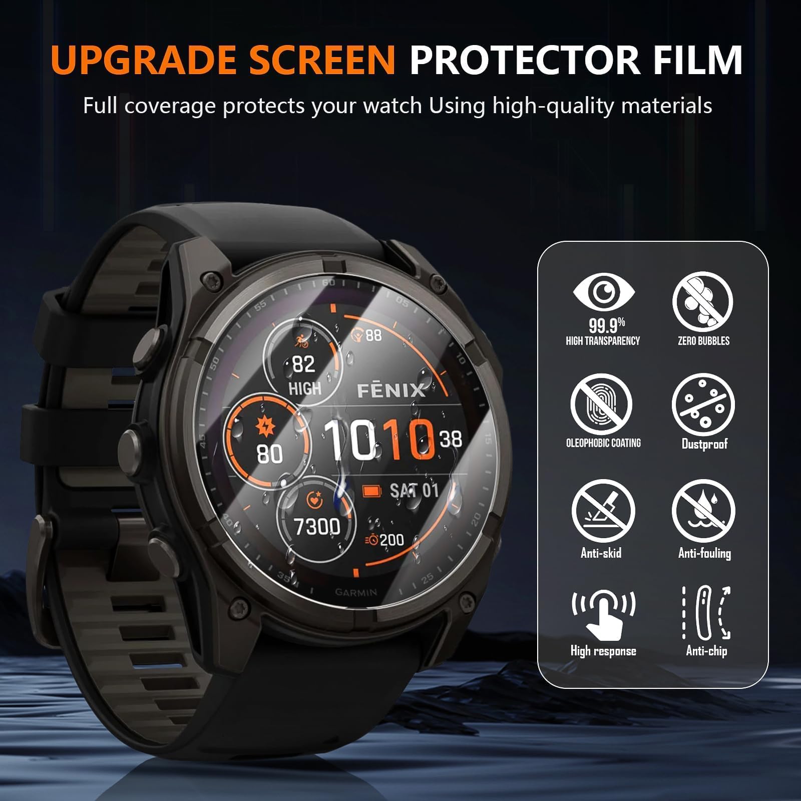 Diruite 4 Sztuki Ochraniacz Ekranu do Garmin Fenix ​8 51 mm/Fenix 8 Pro AMOLED 51mm/Fenix ​​7X/​​Solar/Sapphire Solar,HD Szkło Hartowane Folia Ochronna