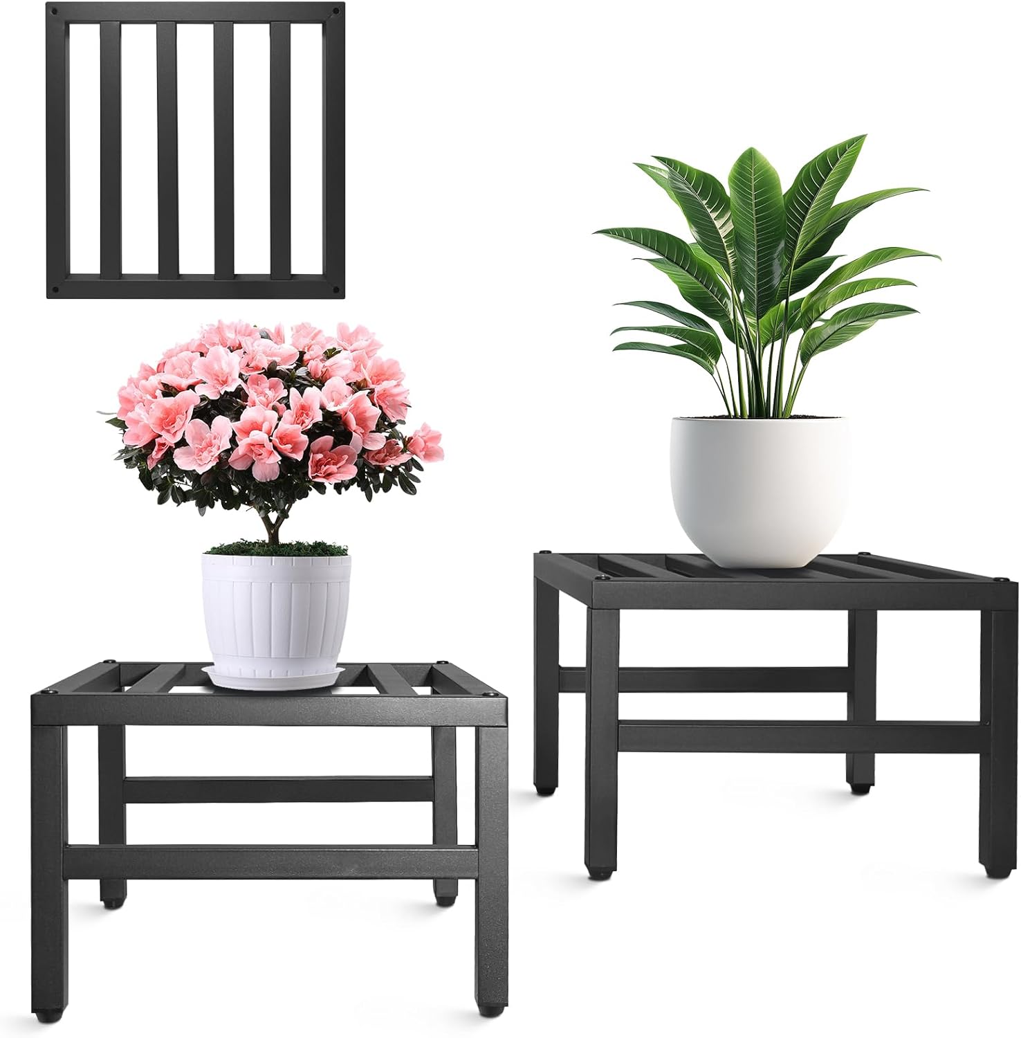 2 Pack Plant Stand Indoor Outdoor, Heavy Duty Metal Plant Stand Wrought Iron Pedestal Stands , Display Planter Shelf Sturdy Low Flower Stand