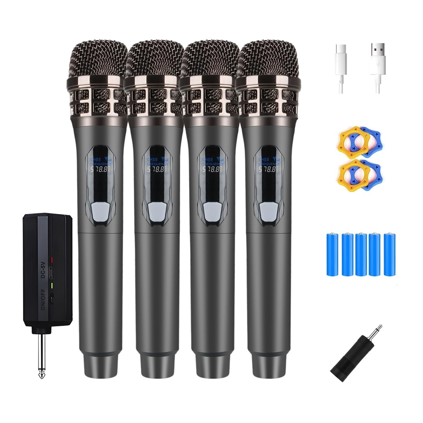 Micrófono Inalámbrico De 4 Canales UHF, Micrófono De Mano Profesional For Fiestas, Karaoke, Iglesias, Espectáculos Y Reuniones.(4pcs)