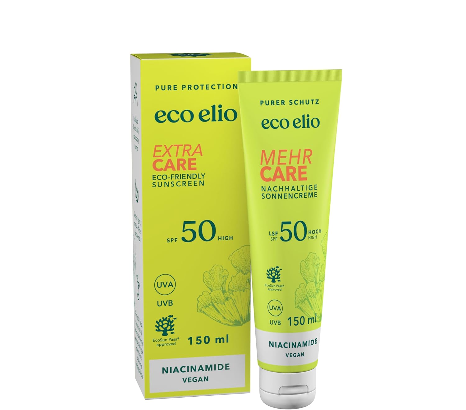eco elio SPF 50 sustainable sun cream 150ml "Extra Care" I Sun cream